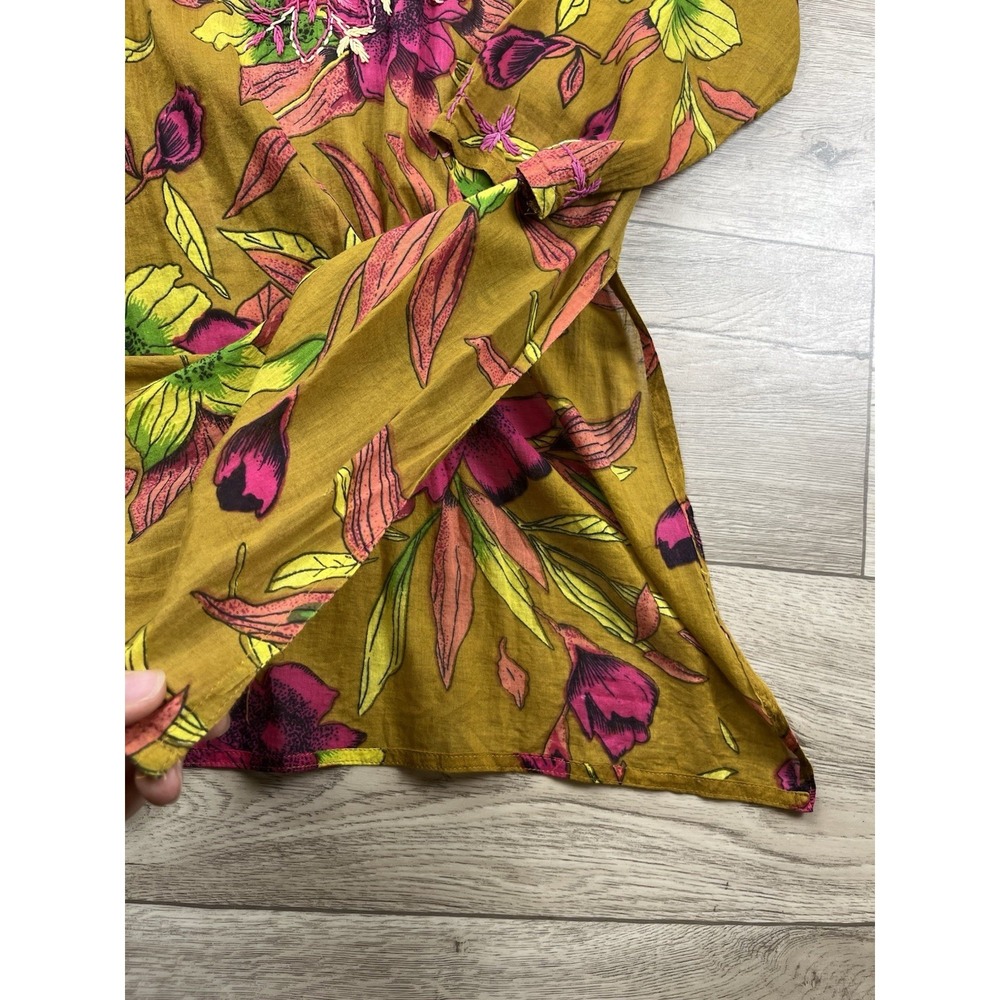 Raj Tunic Dress Women's Size Large Multi Color Floral Cotton Embroidered Kaftan - Picture 5 of 13